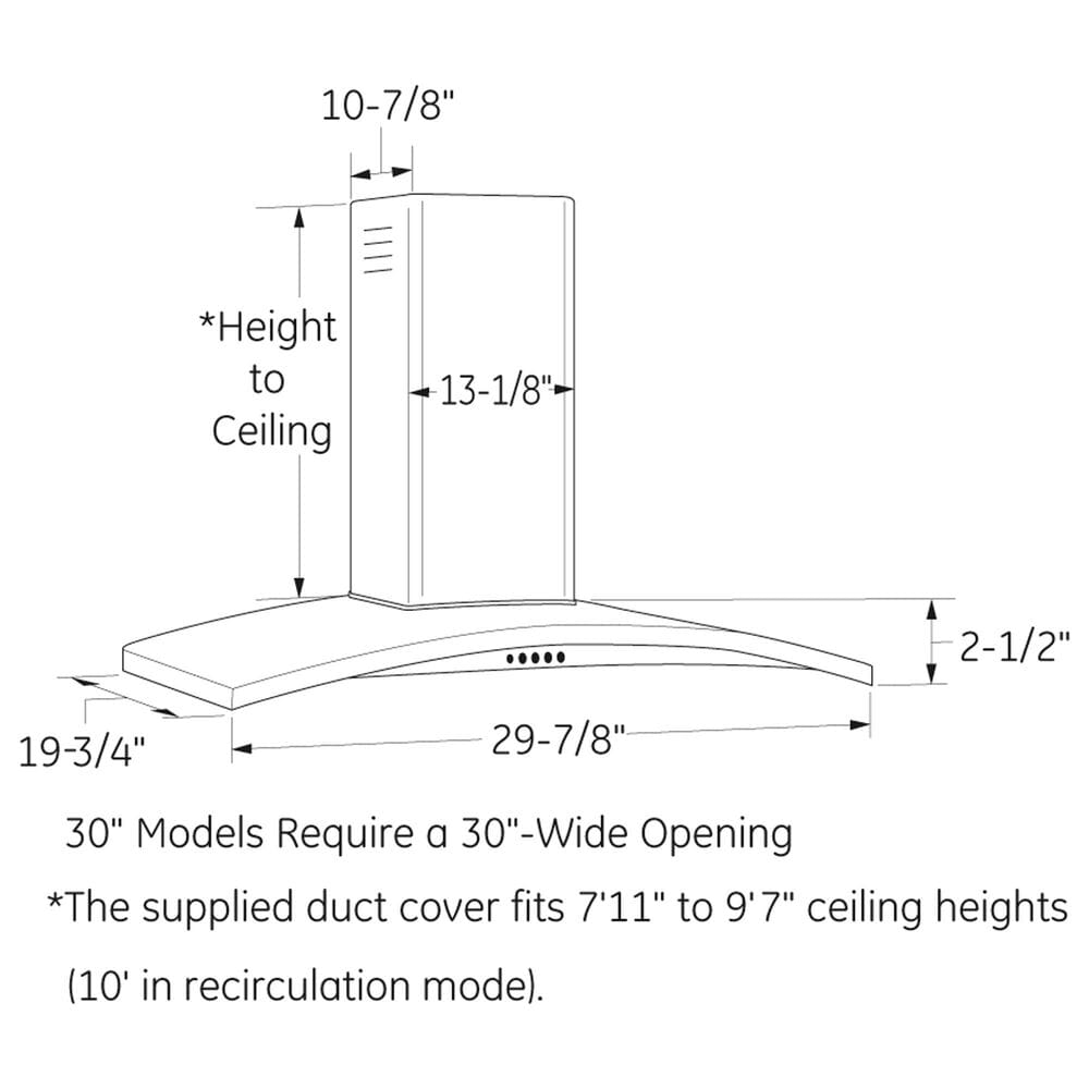 GE Appliances 30" Wall Mount Chimney Hood in Stainless Steel, , large