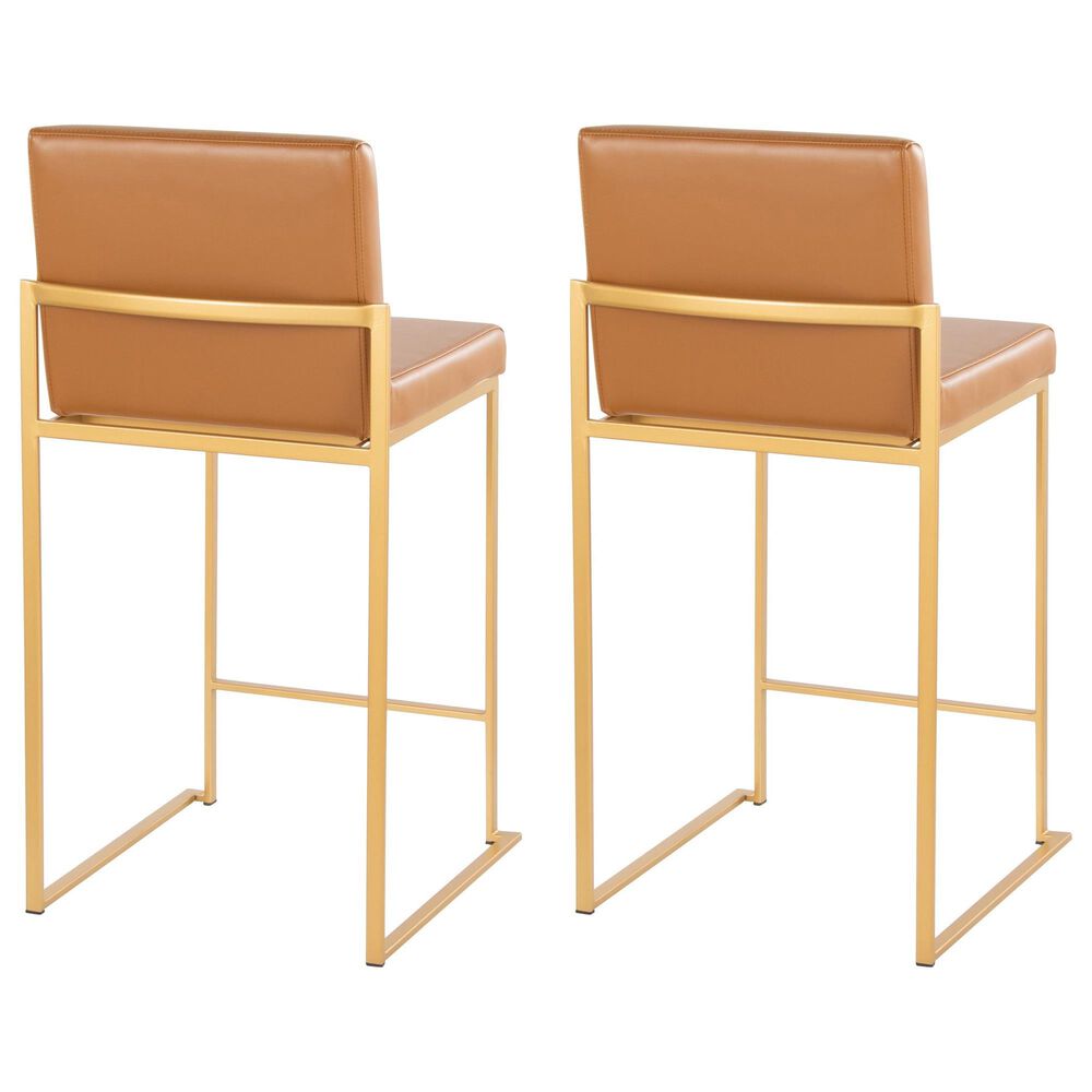 Lumisource Fuji High Back Counter Stool with Camel Faux Leather Cushion in Gold (Set of 2), , large