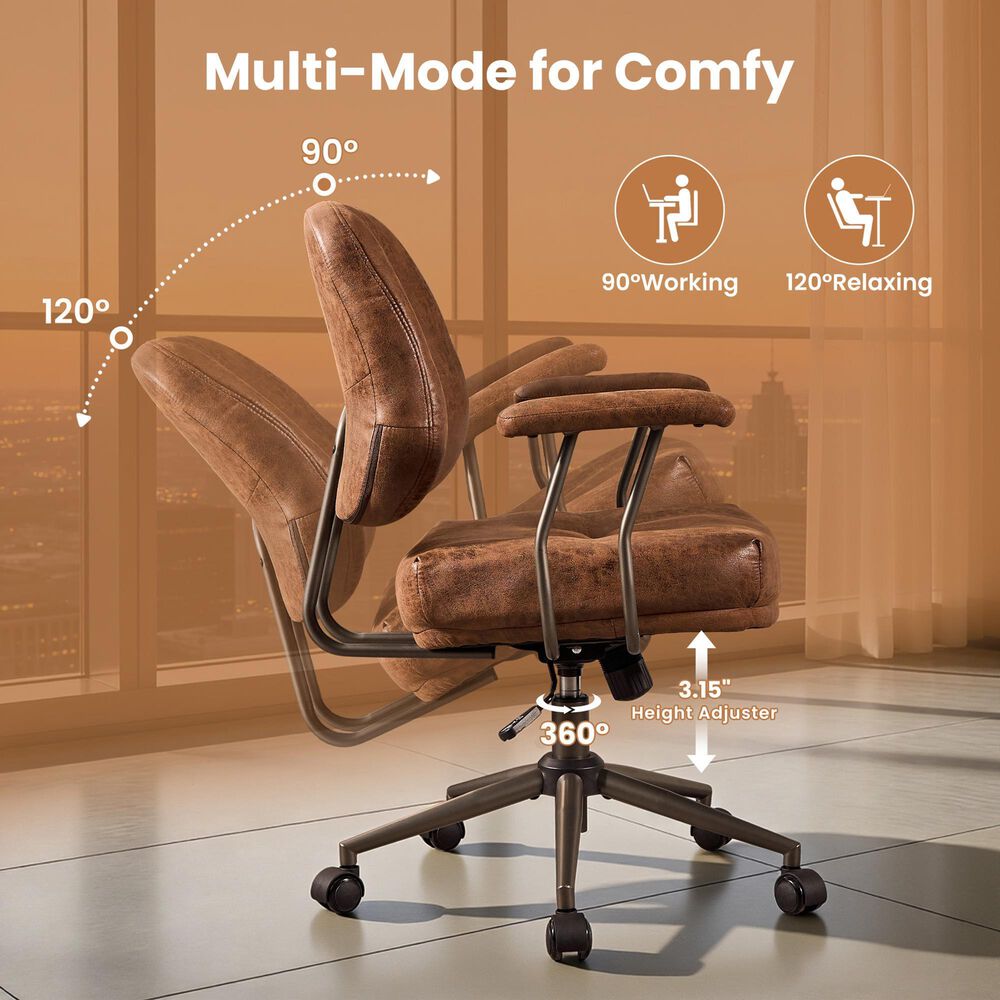 HOMLUX Executive Office Chair with Suede Fabric Cushion in Dark Brown, , large