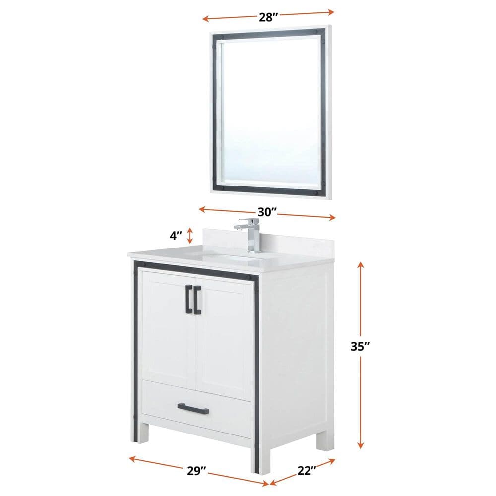 Lexora Home Ziva 30&quot; Single Bathroom Vanity in White with 2 cm White Cultured Marble Top and Rectangular Sink, , large