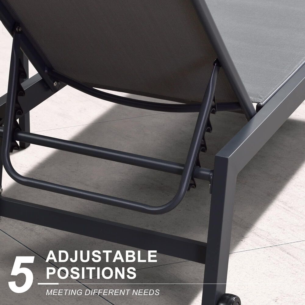 HOMLUX 3-Piece Patio Chaise Lounge Set with Wheels in Grey, , large