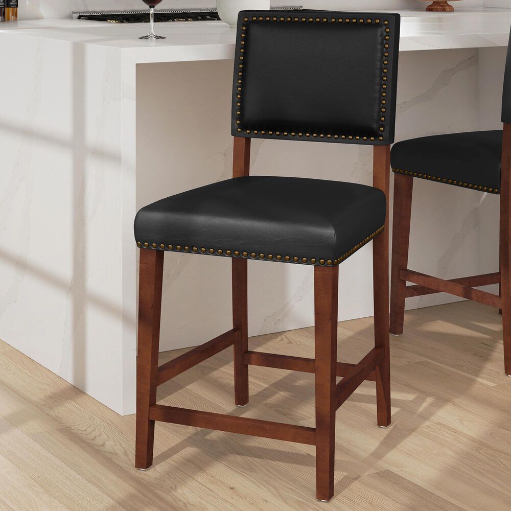 Linden Boulevard Brook Counter Stool with Black Upholstery in Cherry, , large