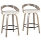 LumiSource Grotto 26" Swivel Counter Stool with White Faux Leather Upholstery in Light Grey and Black (Set of 2), , large