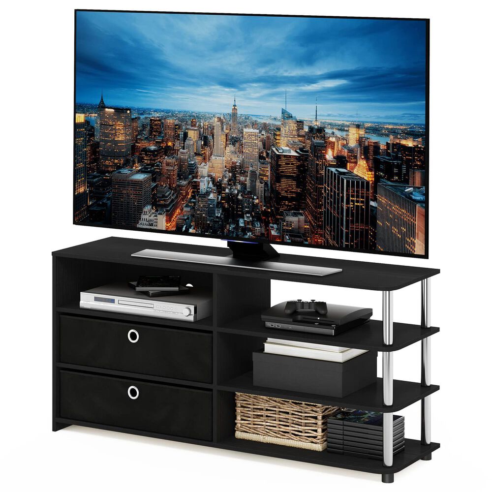 HOMLUX 46.6" Simple Design TV Stand with Bins in Americano, Stainless Steel and Black, , large