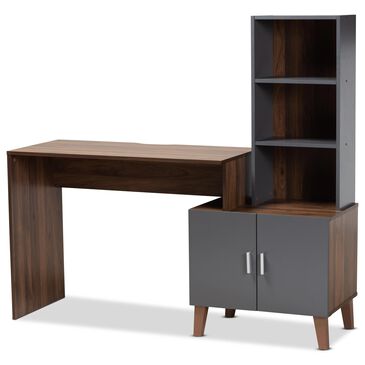Baxton Studio Jaeger Storage Desk in Grey/Walnut Brown, , large