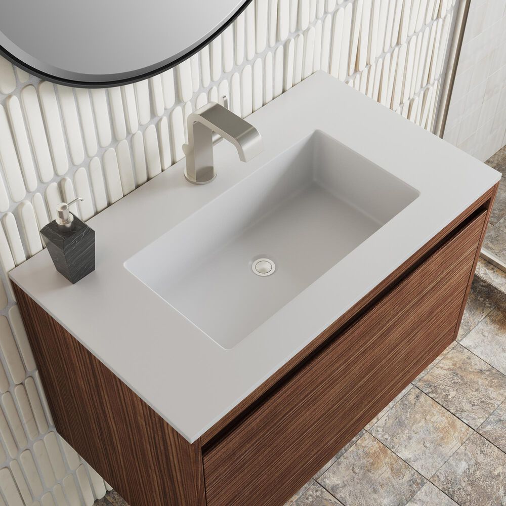 James Martin Vanities Mantova 31.5&quot; Single Vanity in Mid-Century Walnut with 3 cm Glossy White Composite Stone Top and Rectangular Sink, , large