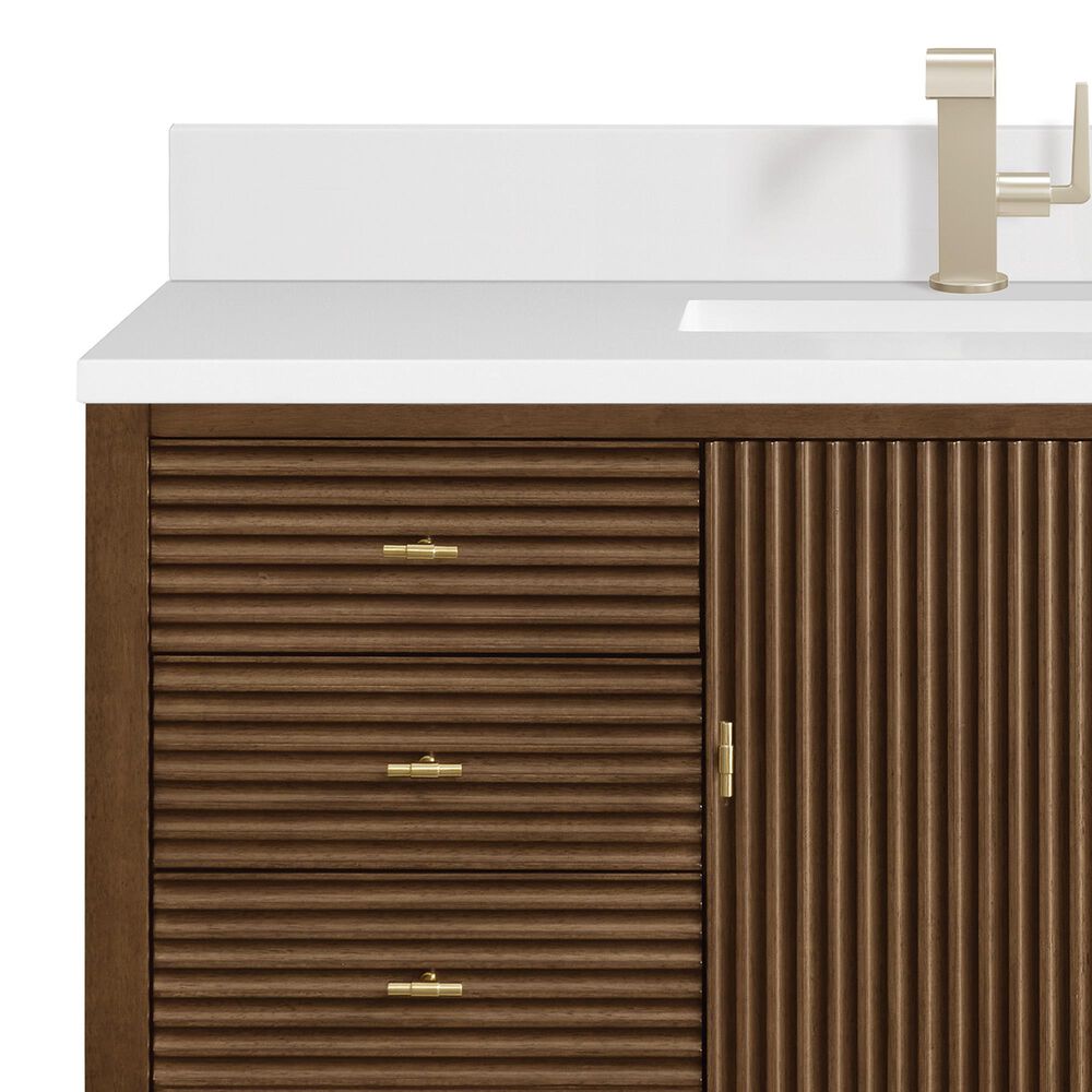 James Martin Vanities Myrrin 48&quot; Vanity in Mid-Century Walnut with Single Hole and 3 cm White Zeus Quartz Top &amp; Backsplash, , large