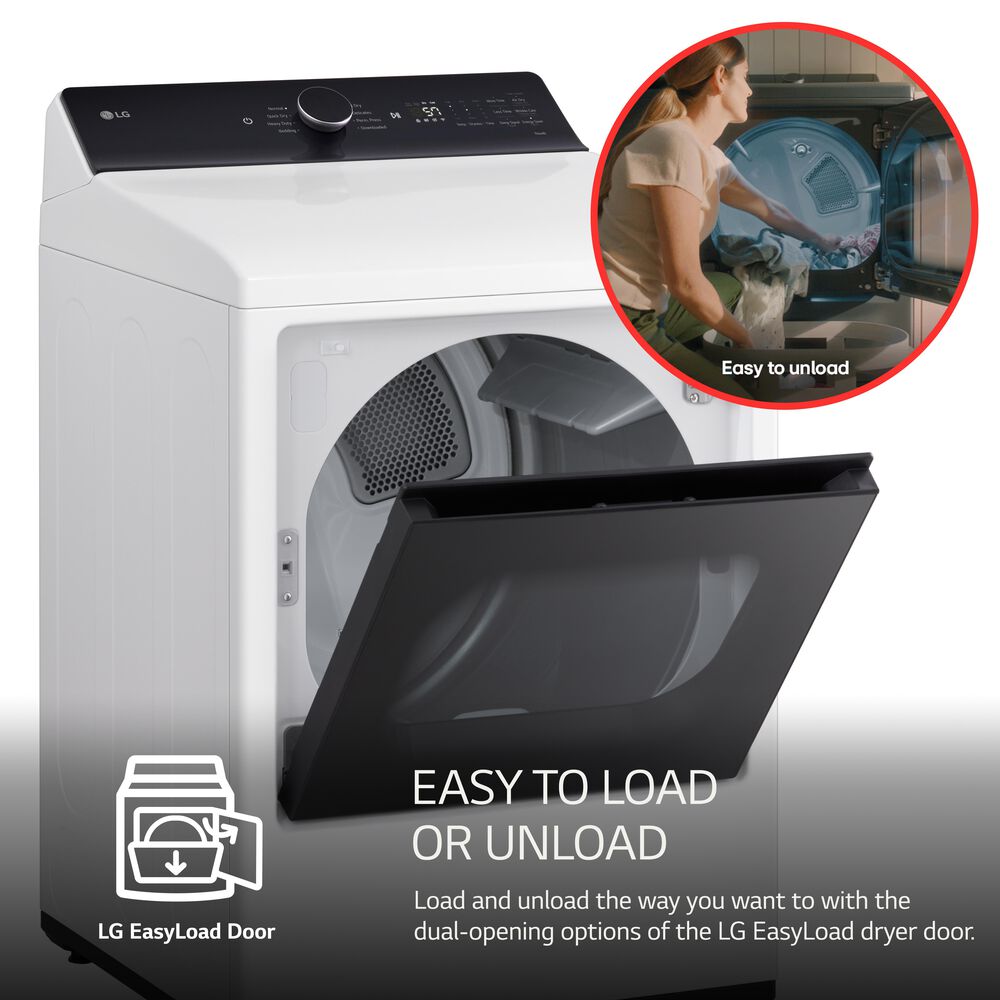 LG 7.3 Cu. Ft. Rear Control Electric Dryer with LG EasyLoad Door and AI Sensing in Alpine White, , large