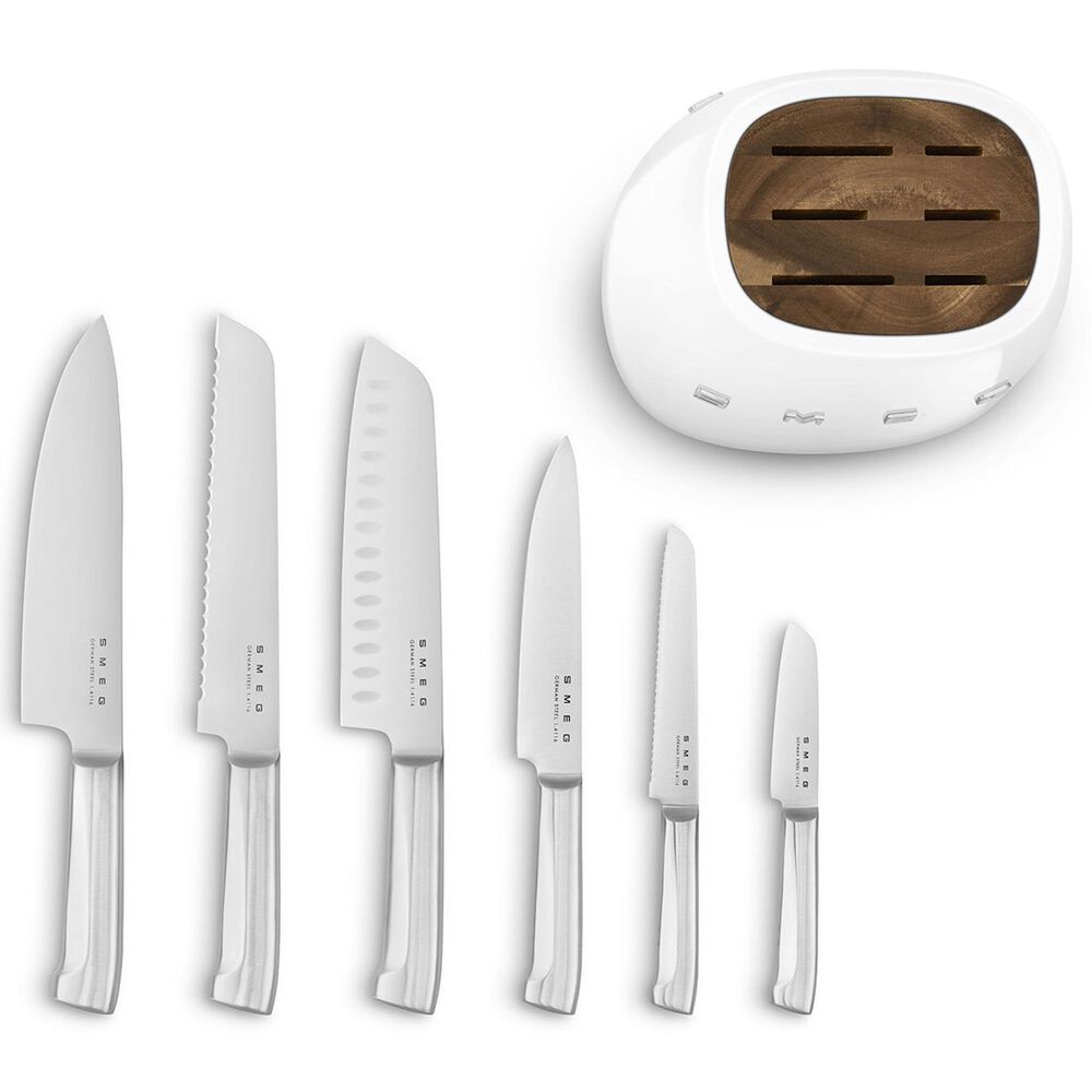 SMEG 50s Retro Style 6-Piece Knife Block Set in White, , large