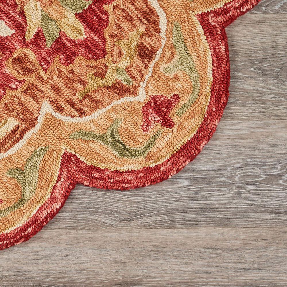 L&amp;R Resources Sinuous Floral Medallion 4&#39; Scalloped Red and Multicolor Area Rug, , large