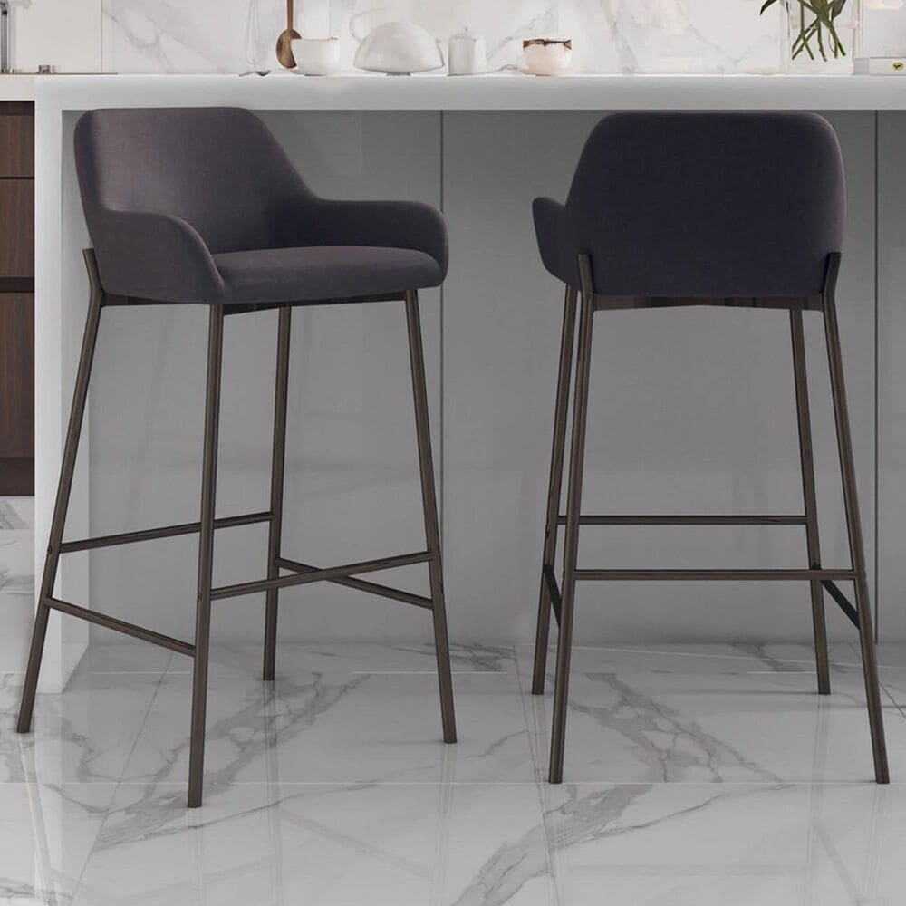 LumiSource Daniella Bar Stool with Charcoal Upholstery in Black (Set of 2), , large