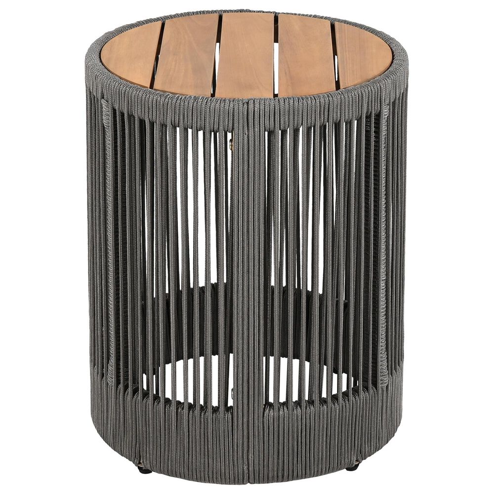 Hearth and Haven 2-Piece Outdoor Coffee Table and Side Table Set with Woven Rope Design in Grey and Teak, , large