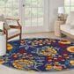 Nourison Aloha ALH17 5"3" Round Navy and Multicolor Indoor/Outdoor Area Rug, , large