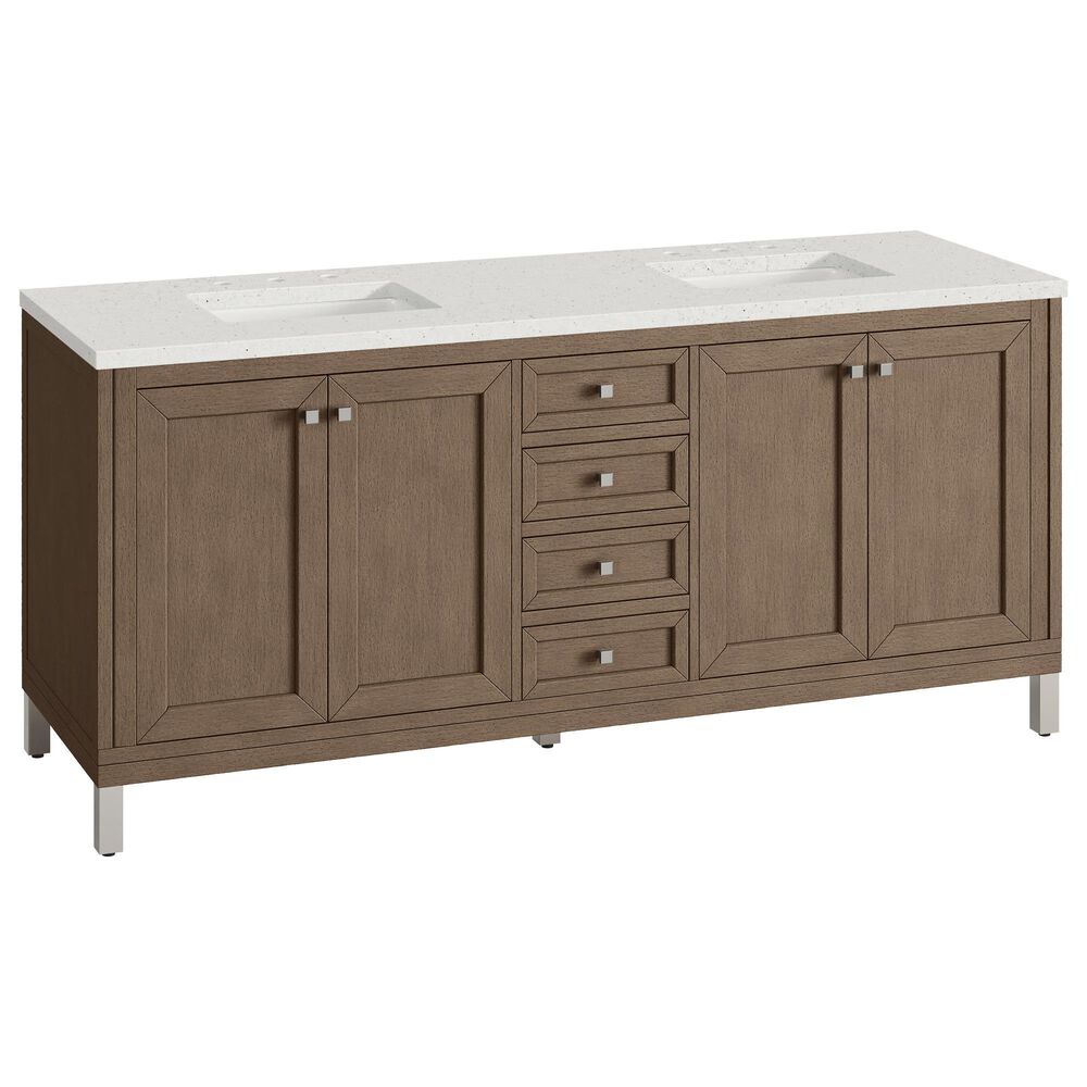 James Martin Vanities Chicago 72" Double Bathroom Vanity in Whitewashed Walnut with 3 cm Lime Delight Quartz Top and Rectangular Sinks, , large