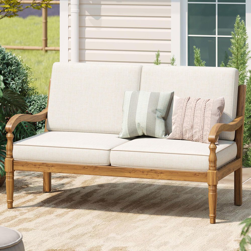 Hearth and Haven Outdoor Loveseat with Cushions and Natural Frame in Beige, , large