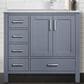 Lexora Home Jacques 36" Right Offset Single Bathroom Vanity in Dark Grey with 2 cm White Cultured Marble Top and Rectangular Sink, , large