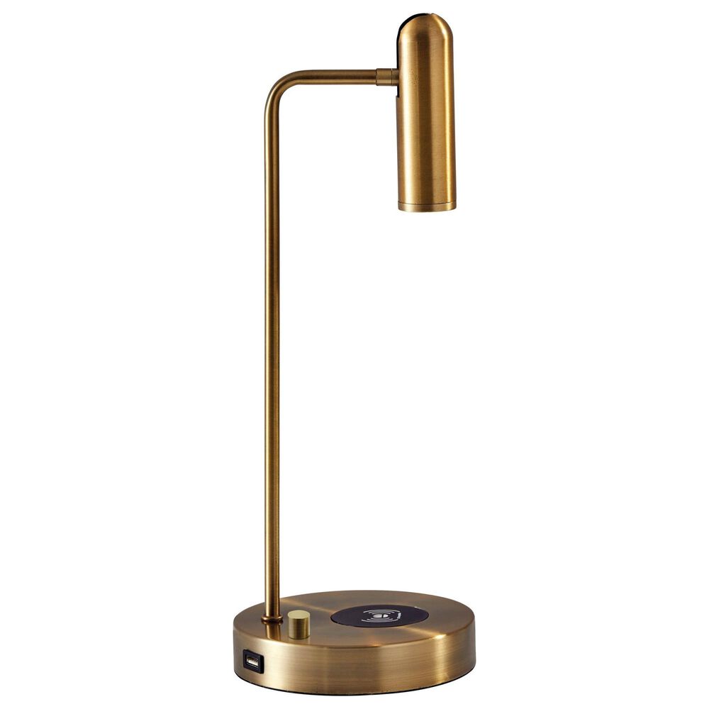Adesso Kaye Desk Lamp with LED Charge and USB in Antique Brass, , large
