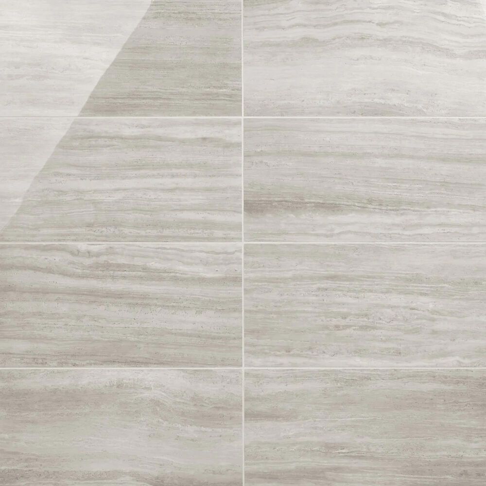 Soho Studio Zenit Grigio Chiaro Gray 12" x 24" Travertine Look Polished Porcelain Tile, , large
