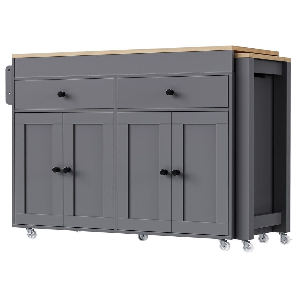 HOMLUX 75" Kitchen Island with Extendable Dining Table in Grey, , large