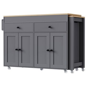 HOMLUX 75" Kitchen Island with Extendable Dining Table in Grey, , large