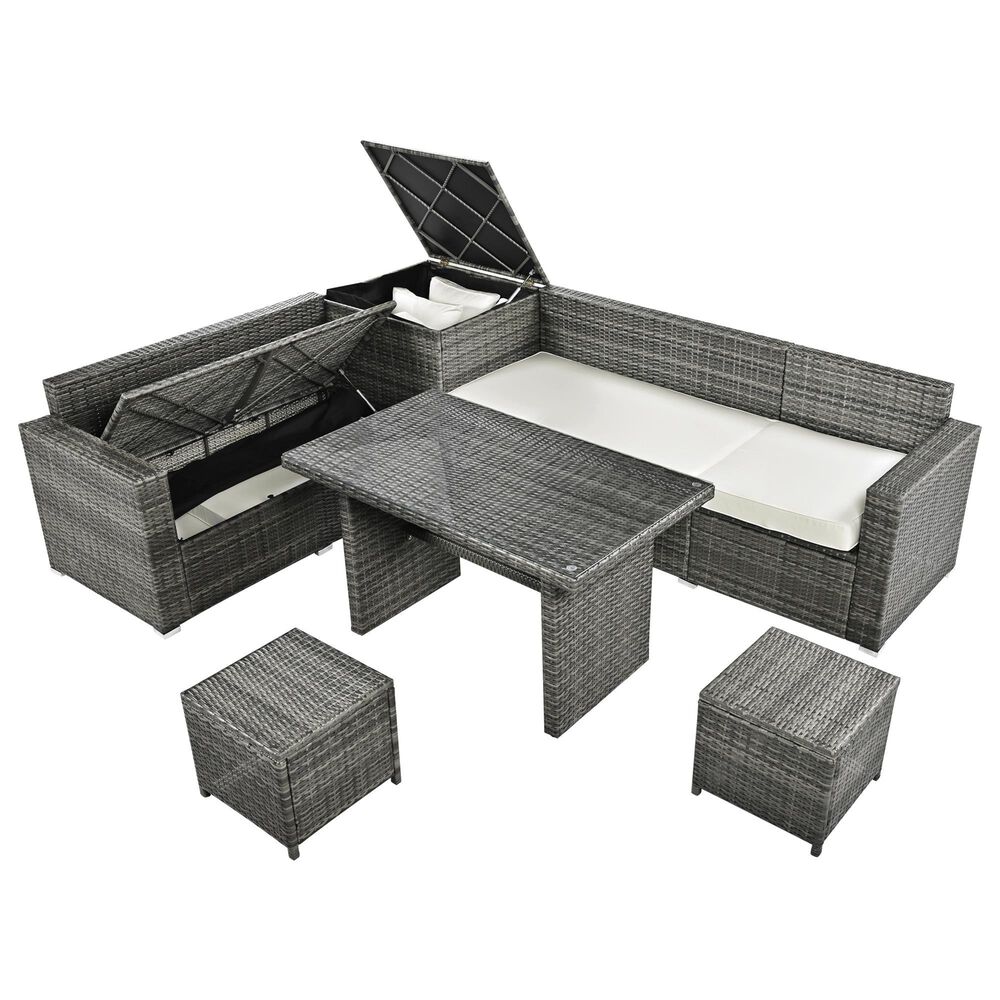 HOMLUX 6-Piece Outdoor Conversation Set with Storage Box in Beige, , large