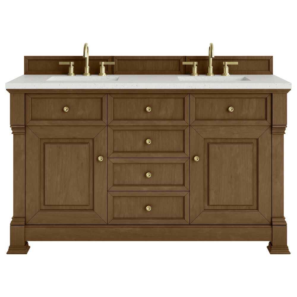 James Martin Vanities Brookfield 60&quot; Double Bathroom Vanity in Honey Oak with 3 cm Lime Delight Quartz Top and Rectangular Sinks, , large