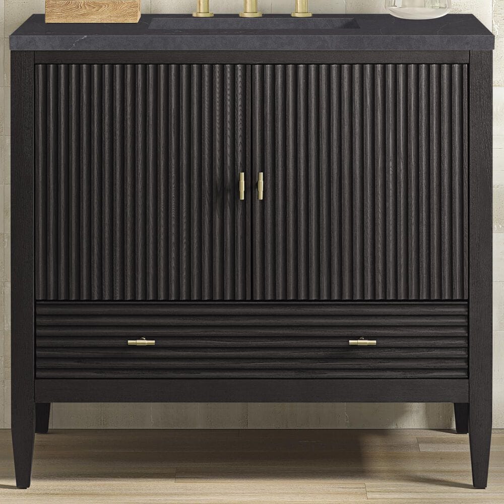 James Martin Vanities Myrrin 36&quot; Vanity in Carbon Oak with 3 cm Charcoal Soapstone Quartz Top, , large