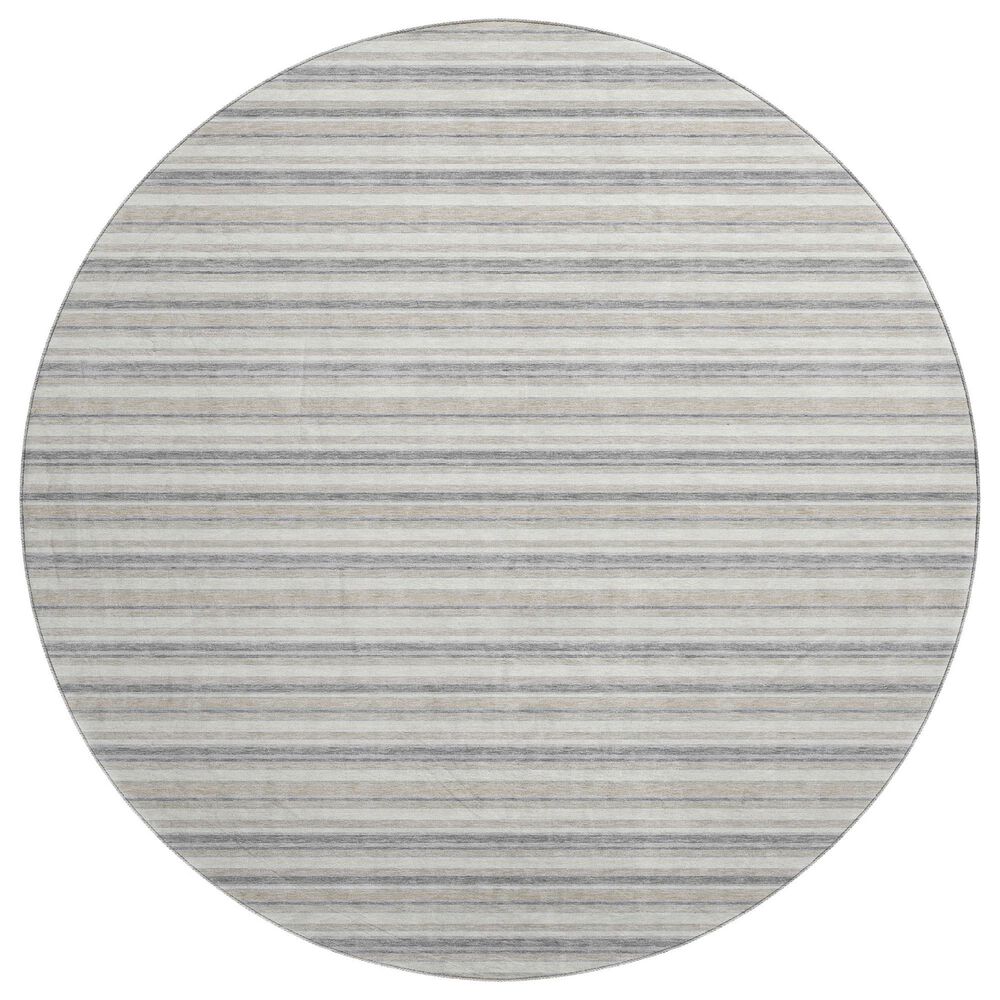 Dalyn Rug Company Soft Essentials Striped Silver 8" Round Indoor/Outdoor Area Rug, , large