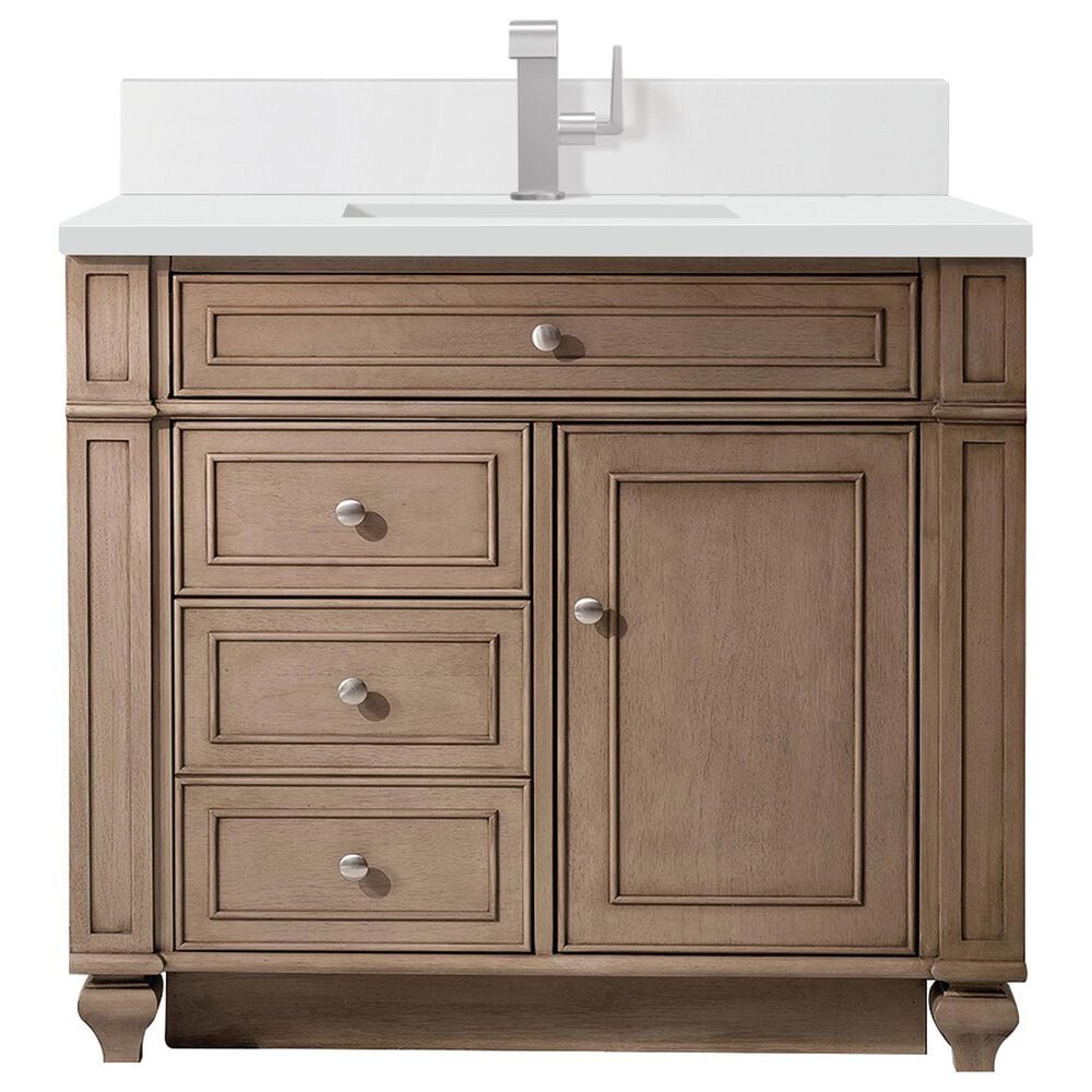 James Martin Vanities Bristol 36" Single Bathroom Vanity in Whitewashed Walnut with Single Hole 3 cm White Zeus Quartz Top and Rectangular Sink, , large