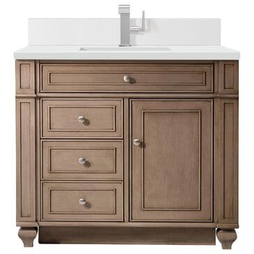 James Martin Vanities Bristol 36" Single Bathroom Vanity in Whitewashed Walnut with Single Hole 3 cm White Zeus Quartz Top and Rectangular Sink, , large