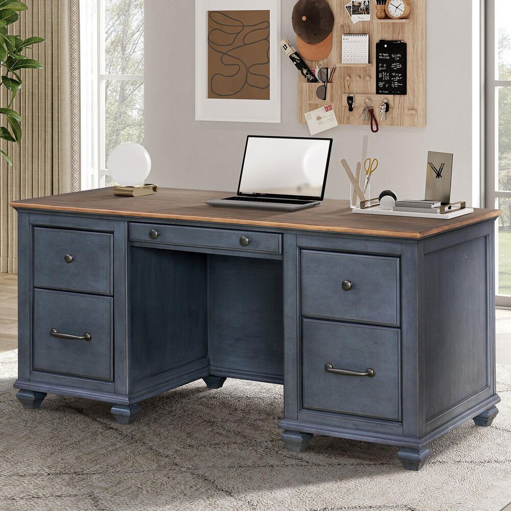 Legends Furniture Americana Executive Desk in Corduroy Blue, , large