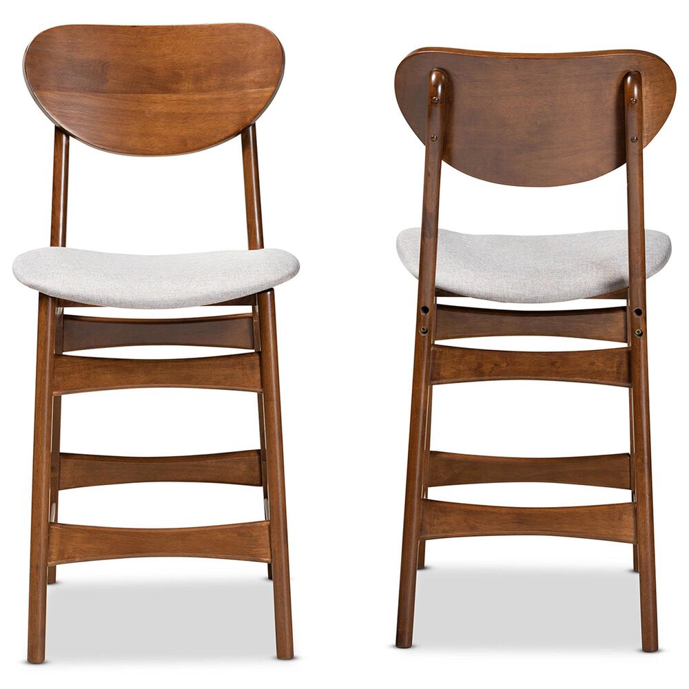 Baxton Studio Katya Counter Stool with Grey Cushion in Walnut Brown (Set of 2), , large