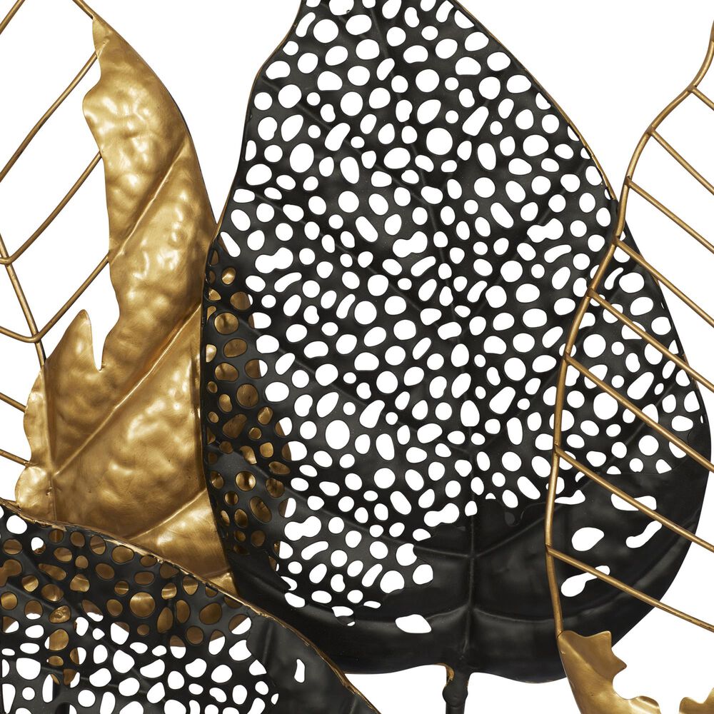 Maple and Jade 26&quot; x 38&quot; Leaves Wall Decor in Black and Gold, , large