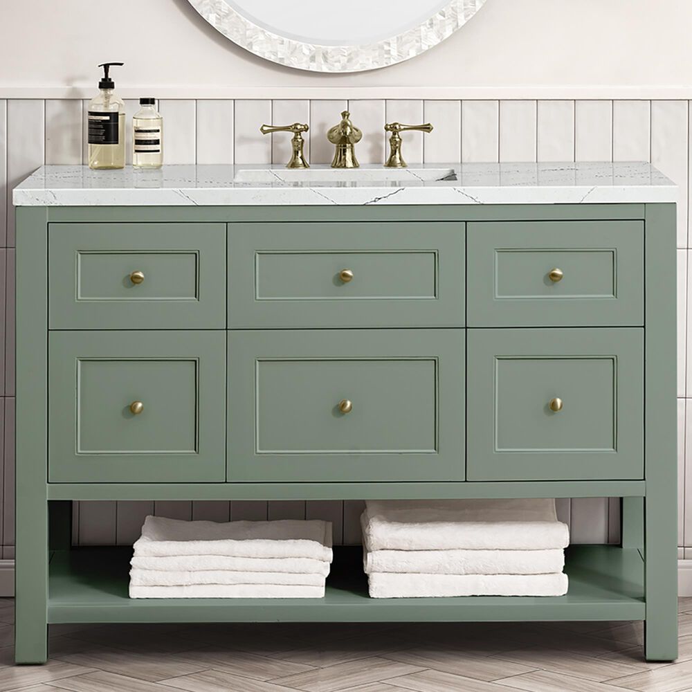James Martin Vanities Breckenridge 48&quot; Single Bathroom Vanity in Smokey Celadon with 3 cm Ethereal Noctis Quartz Top and Rectangular Sink, , large