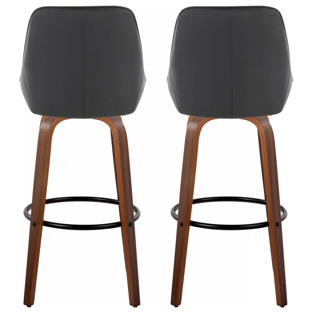 LumiSource Diana 30" Swivel Barstool with Black Faux Leather Upholstery in Walnut and Black (Set of 2), , large