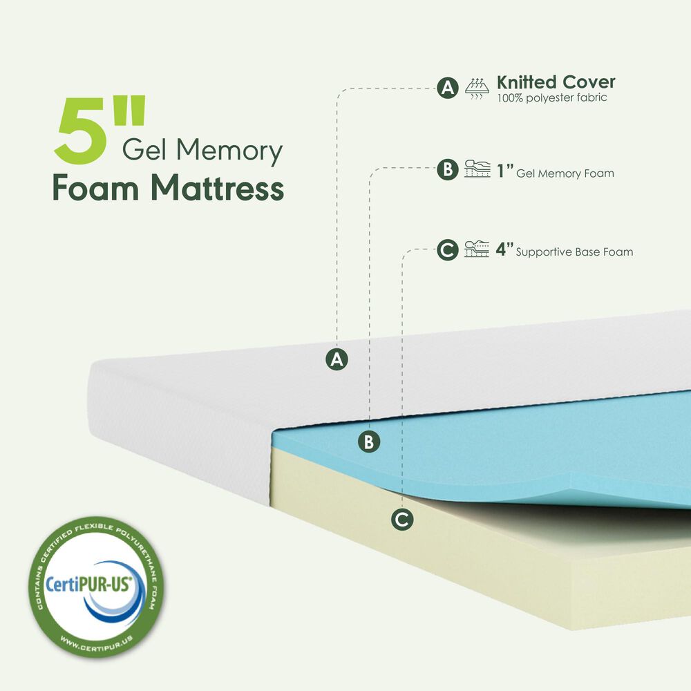 HOMLUX Tidur 5" Medium Firm Cooling Gel Memory Foam King Mattress in a Box, , large