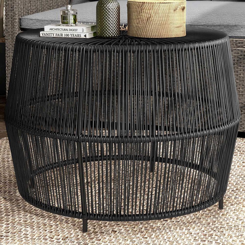 Furniture of America Meja Round Patio Coffee Table in Black, , large
