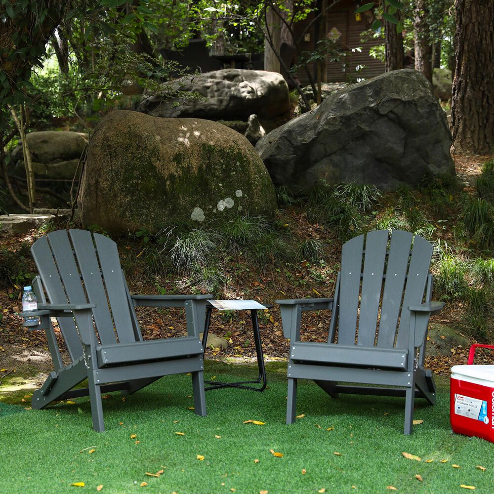 Hearth and Haven 34" Outdoor Folding Adirondack Chair with Cup Holder in Gray, , large