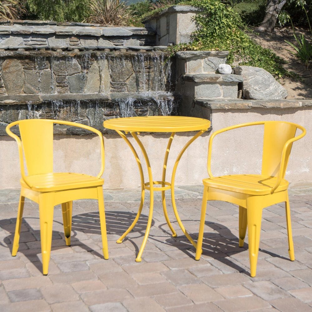 Hearth and Haven Colmar 3-Piece Outdoor Bistro Set in Yellow, , large