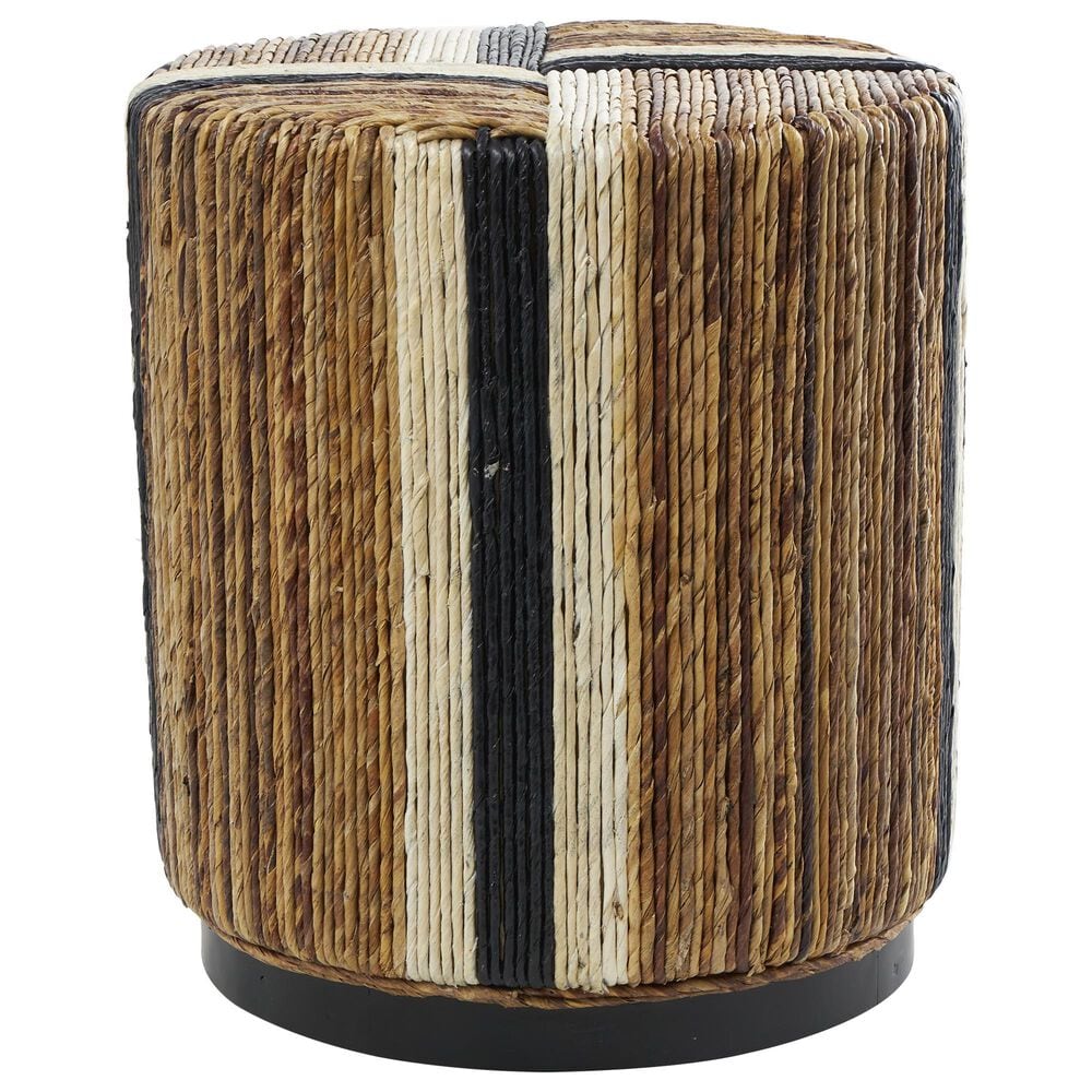 Maple and Jade Banana Leaf Drum Linear Wrapped End Table in Cream and Black, , large