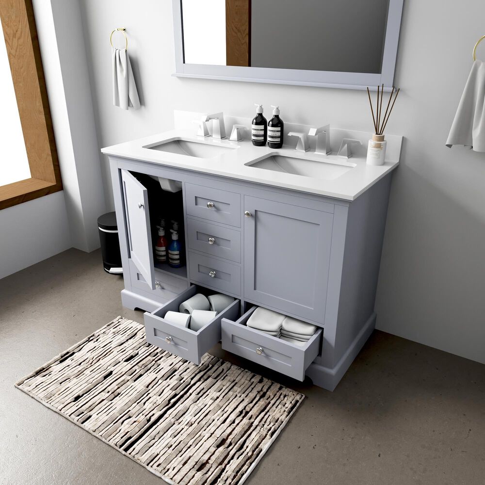 Lexora Home Dukes 48" Double Bathroom Vanity in Dark Grey with 2 cm White Quartz Top and Rectangular Sinks, , large