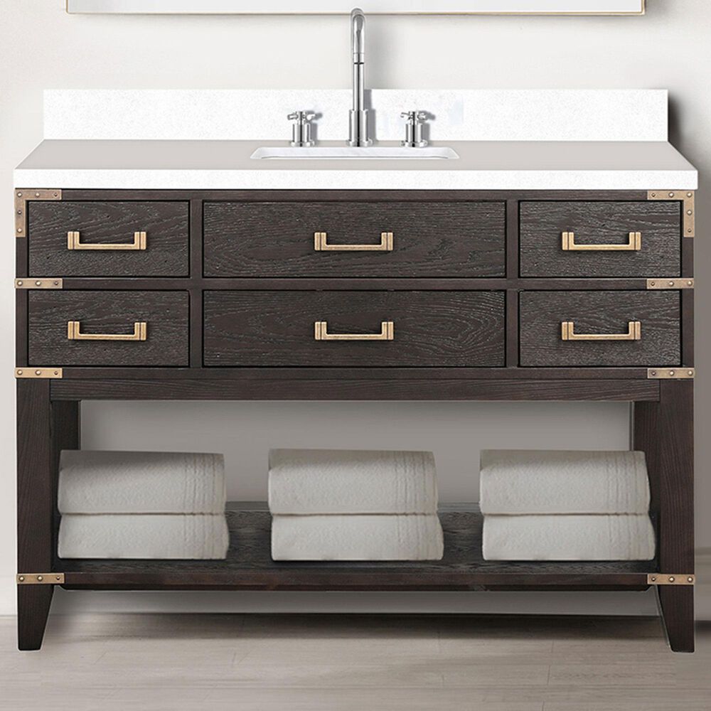 Lexora Home Norwalk 48&quot; Single Bathroom Vanity in Brown Oak with White Cultured Marble Top and Rectangular Sink, , large