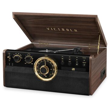 Victrola 6-in-1 Wood Bluetooth Mid Century Record Player with 3-Speed Turntable, CD, Cassette Player and Radio, , large