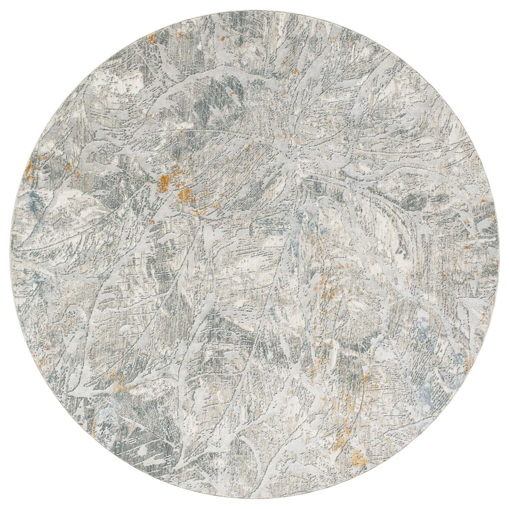 Surya Dresden DRE-2317 White, Medium Gray, Light Slate, Gray, Denim and Mustard 6&#39;7&quot; Round Area Rug, , large