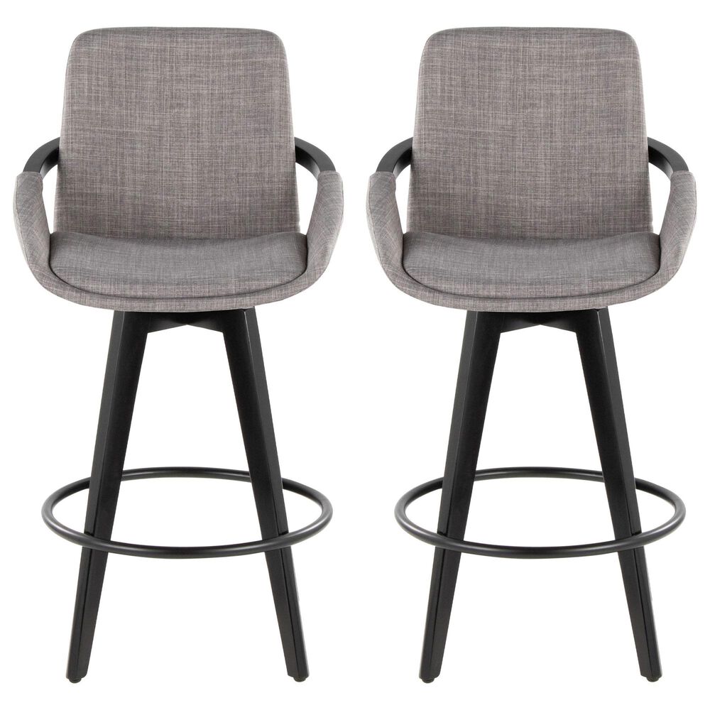 LumiSource Cosmo 26" Swivel Counter Stool with Grey Upholstery in Black (Set of 2), , large