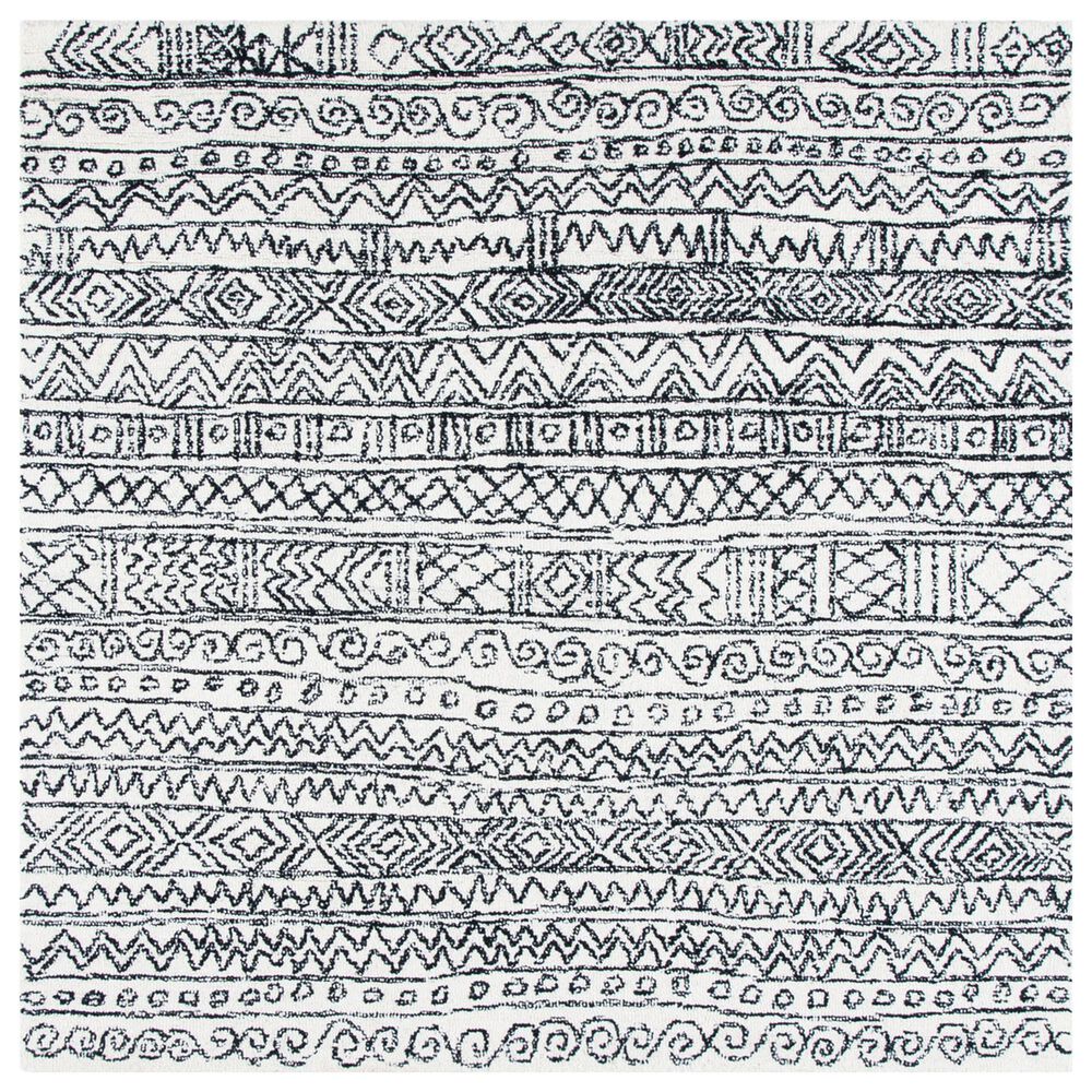 Safavieh Micro-Loop MLP228A 5" Square Ivory and Black Area Rug, , large