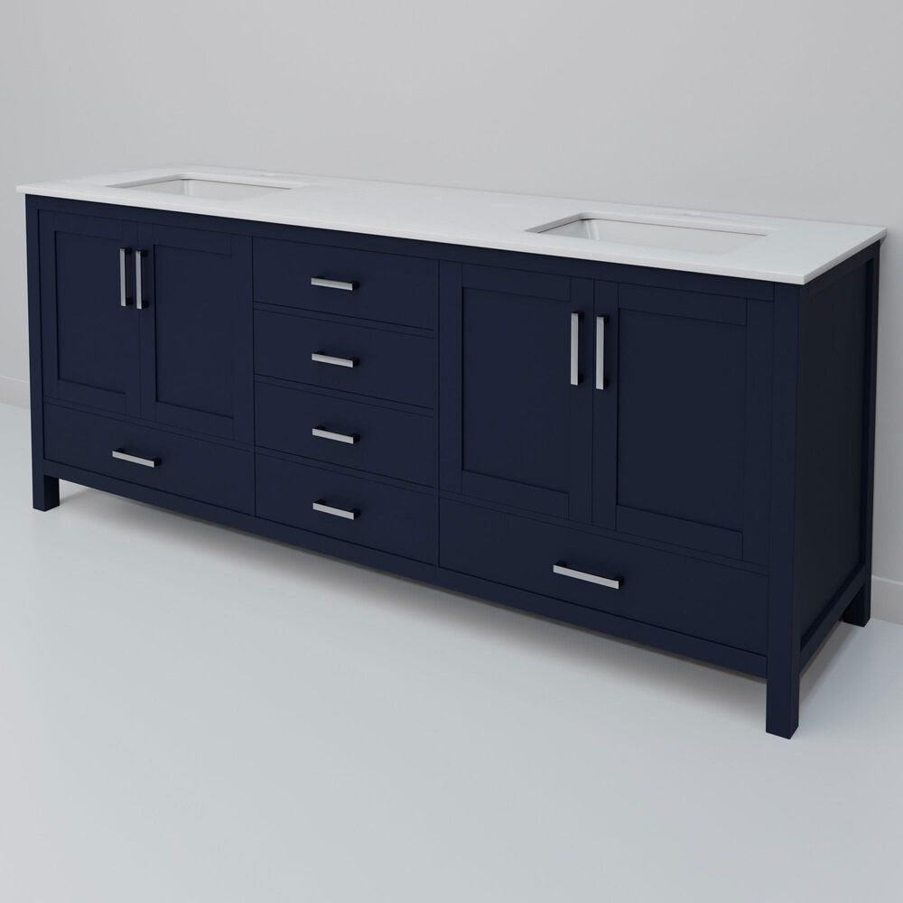Lexora Home Jacques 72" Double Bathroom Vanity in Navy Blue with 2 cm White Quartz Top and Rectangular Sinks, , large