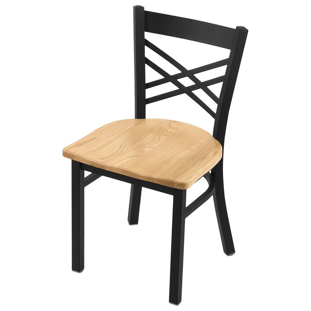 Holland Bar Stool 620 Catalina 18" Chair with Black Wrinkle and Natural Oak Seat, , large