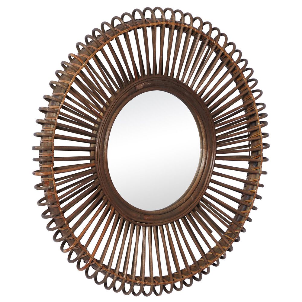 Maple and Jade 30&quot; Round Wall Mirror in Matte Brown, , large