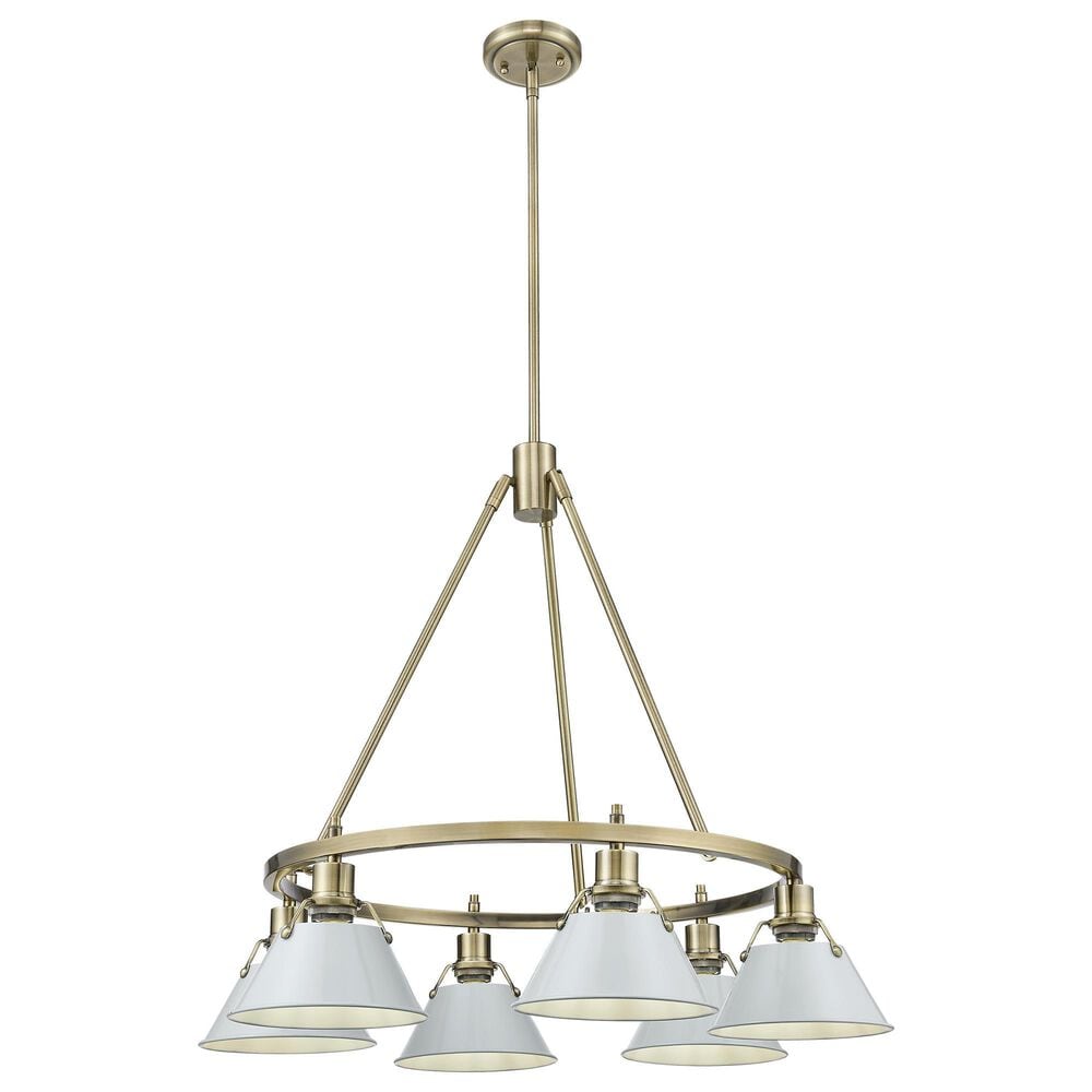Golden Lighting Orwell 6-Light Chandelier with Dusky Blue Shade in Aged Brass, , large